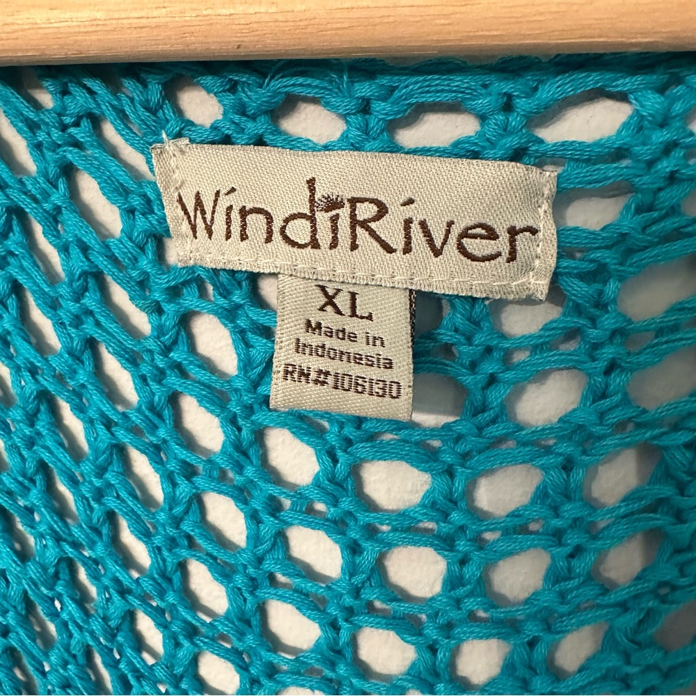 WindiRiver Teal Crochet Cardigan Size XL Babydoll Boho Bohemian Hippie Y2K - Picture 5 of 8